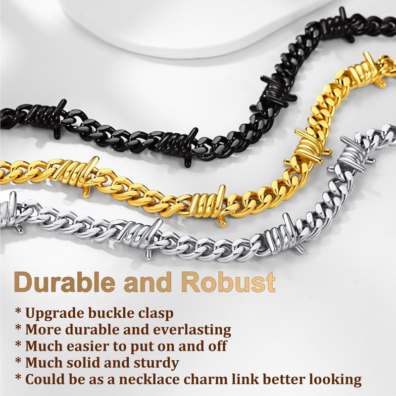 FaithHeart Cuban Link Chain Heavy Thick Barbed Wire Thorns Necklace Stainless Steel
