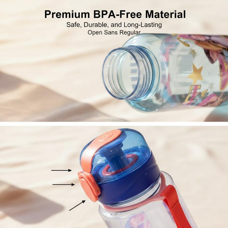 Cute Cartoon Water Bottle, Portable Leakproof Large Capacity 700ML, Girl Design, Essential for Students, Unisex Sports Outdoor Cup