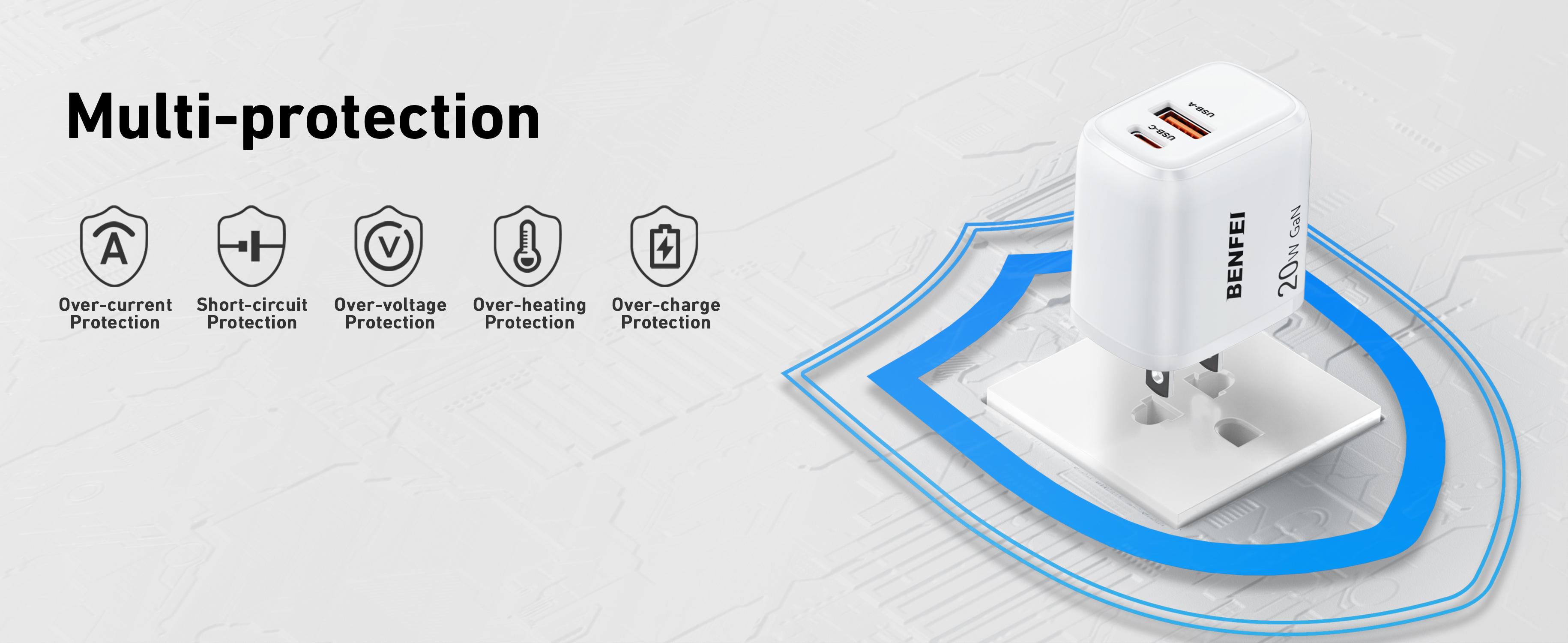 BENFEI USB C Charger, 20W GaN Wall Charger Compatible with iPhone 16/16 Pro/Pro Max/iPad Pro with 60W 3ft USB-C Cable