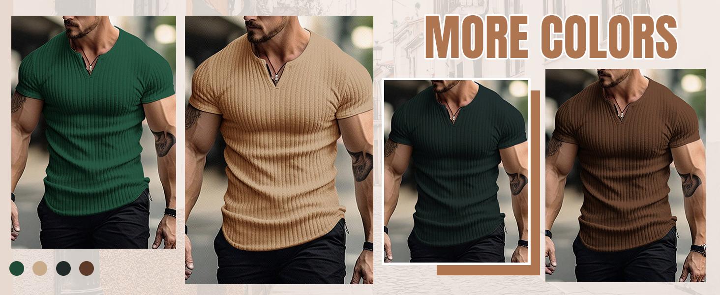 Men's Ribbed Knit Notched V Neck Tees Casual Short Sleeve T Shirt Summer Basic Tops Men's Ribbed Knit Notched V Neck Tees Casual Short Sleeve T Shirt Summer Basic Tops