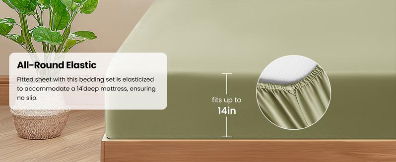 Sonoro Kate 7PCS Elegant Comforter Set – Sage green Pintuck All-Season Bedding with Soft Sheets, Pillowcases,Comforter and Decorative Shams