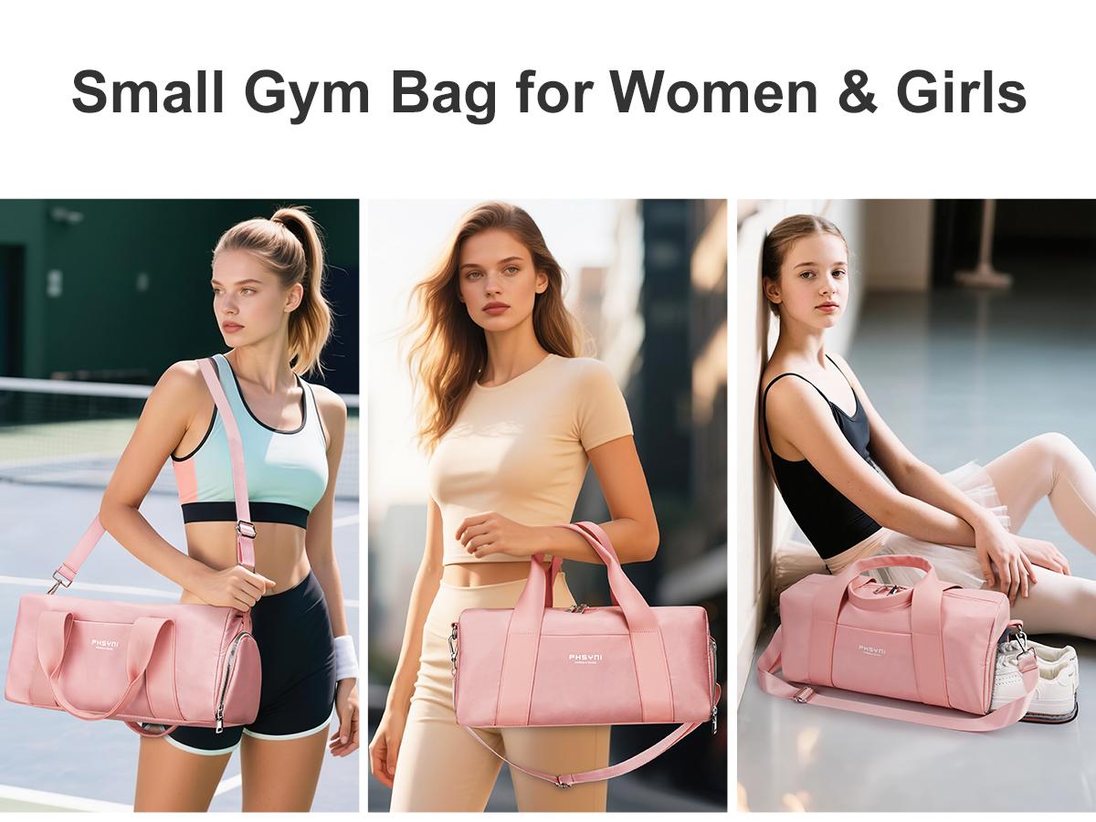 Small Gym Bag for Girls Kids,Sport Duffle Bag for Women Fitness Workout, Travel, Dance, Ballet, Swim with Shoes Compartment & Waterproof Pocket,Easy Carrying Pu Leather Handle (16"-Small)
