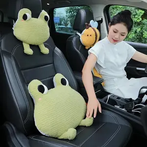Creative Cute Pink Flower Green Frog Yellow Bee Plush Toys Soft Stuffed Car Head Pillow Lumbar Support Cushion for Girls Gifts