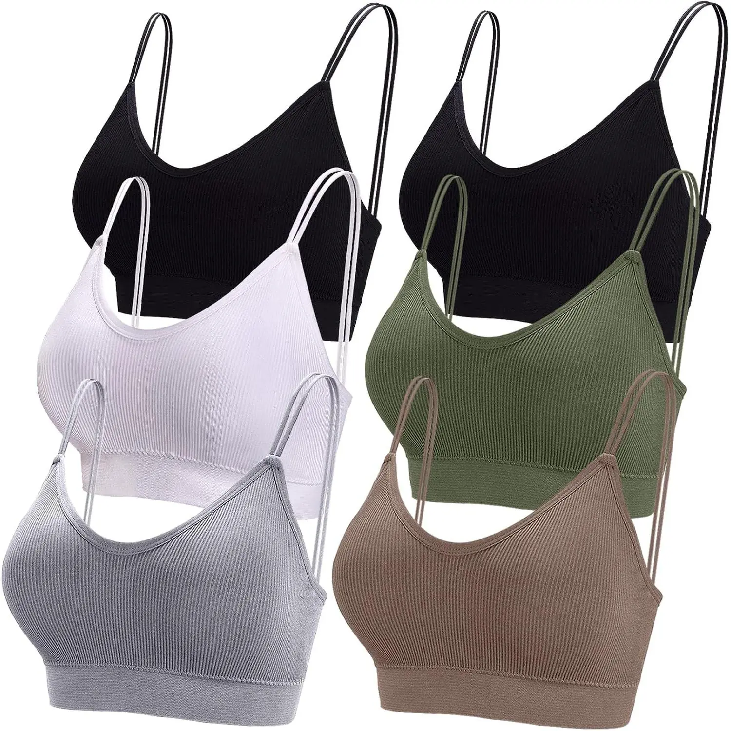 6 Pcs Women's Padded V Neck Cami Bralette Seamless Sleep Bra with Removable Pads, Elastic Straps, Basic Everyday Sleeping Bras MultipackGift