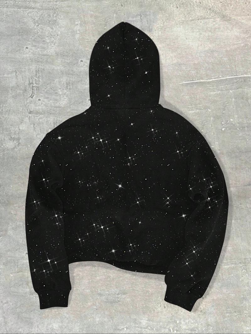 Men's Hoodie Sweatshirt, Trendy Street Style, Plain Hoodie Sweatshirt, Fashion Starry Shiny Process Pullover For Fall Outfits & Winter Outfits, Thick Soft Fabric, Men's Top for Daily Wear
