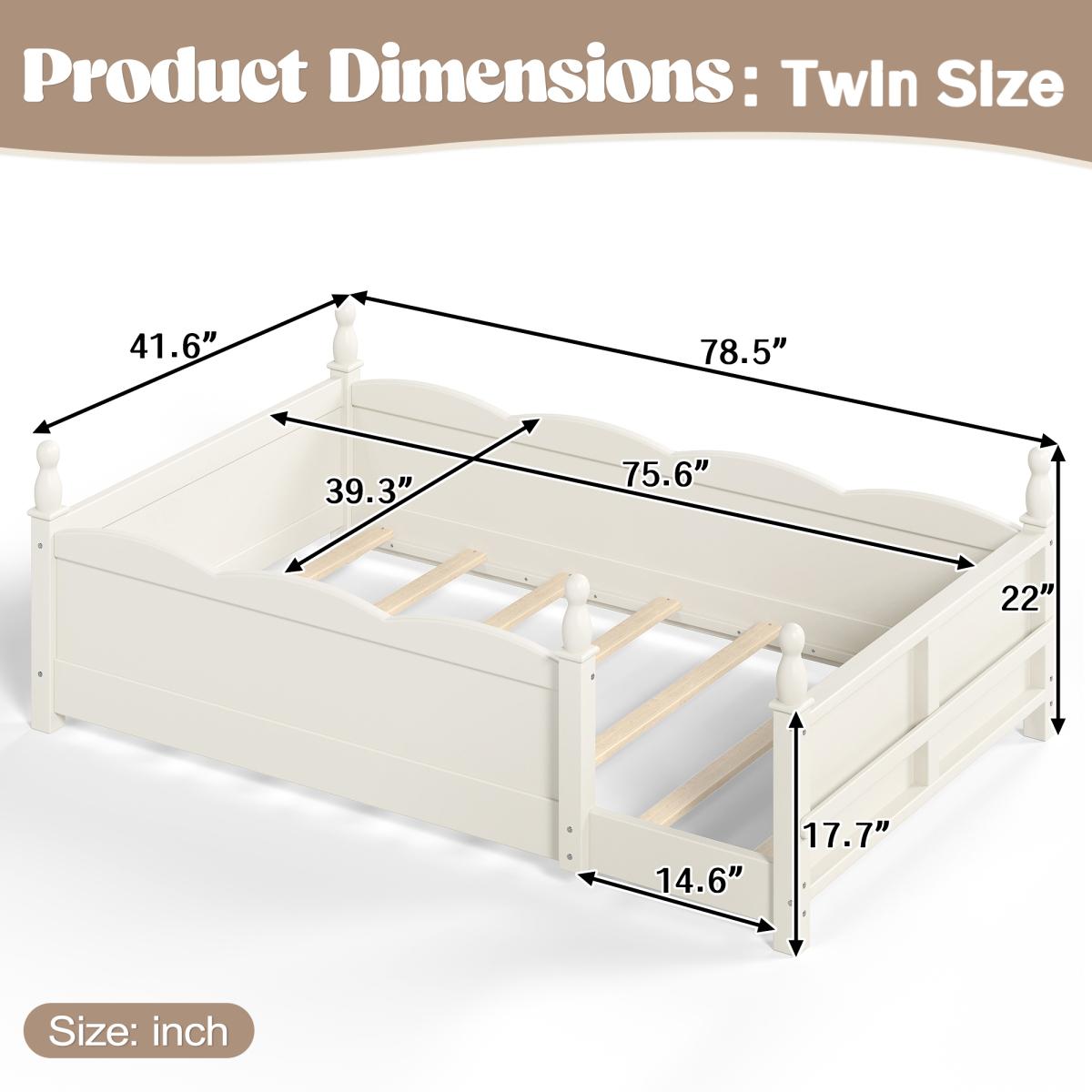 [Bellemave] Twin/Full/Queen Montessori Floor Bed with Full-Length Guardrails, Wooden Bed Frame with Beside Book Shelf, No Box Spring Needed, Easy Assembly