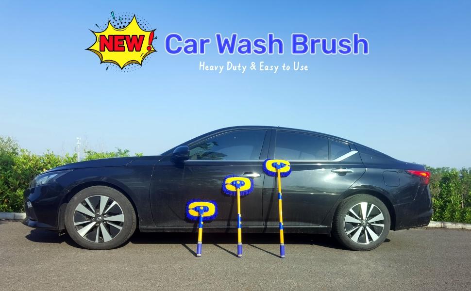 Black Friday! 43'' Long handle car wash mop, 15° Ergonomic design, retractable aluminum alloy pole, Microfiber car wash brush, Avoid scratching, Suitable for cars, trucks, SUVs, RVs and Home - Car wash accessory！