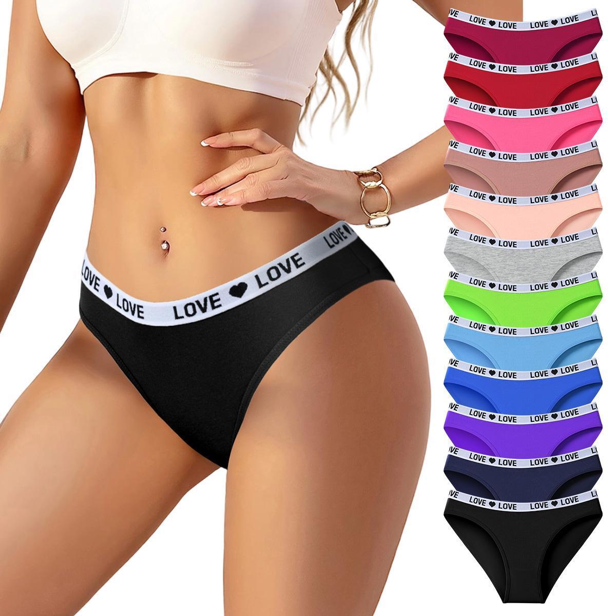 Women's Mid-Rise Brief Panties Multi-Pack, Soft Stretchy Synthetic Blend Underwear with Color Block Letter Print for Everyday Wear, Stretchy Fabric, Mid-Rise Cut