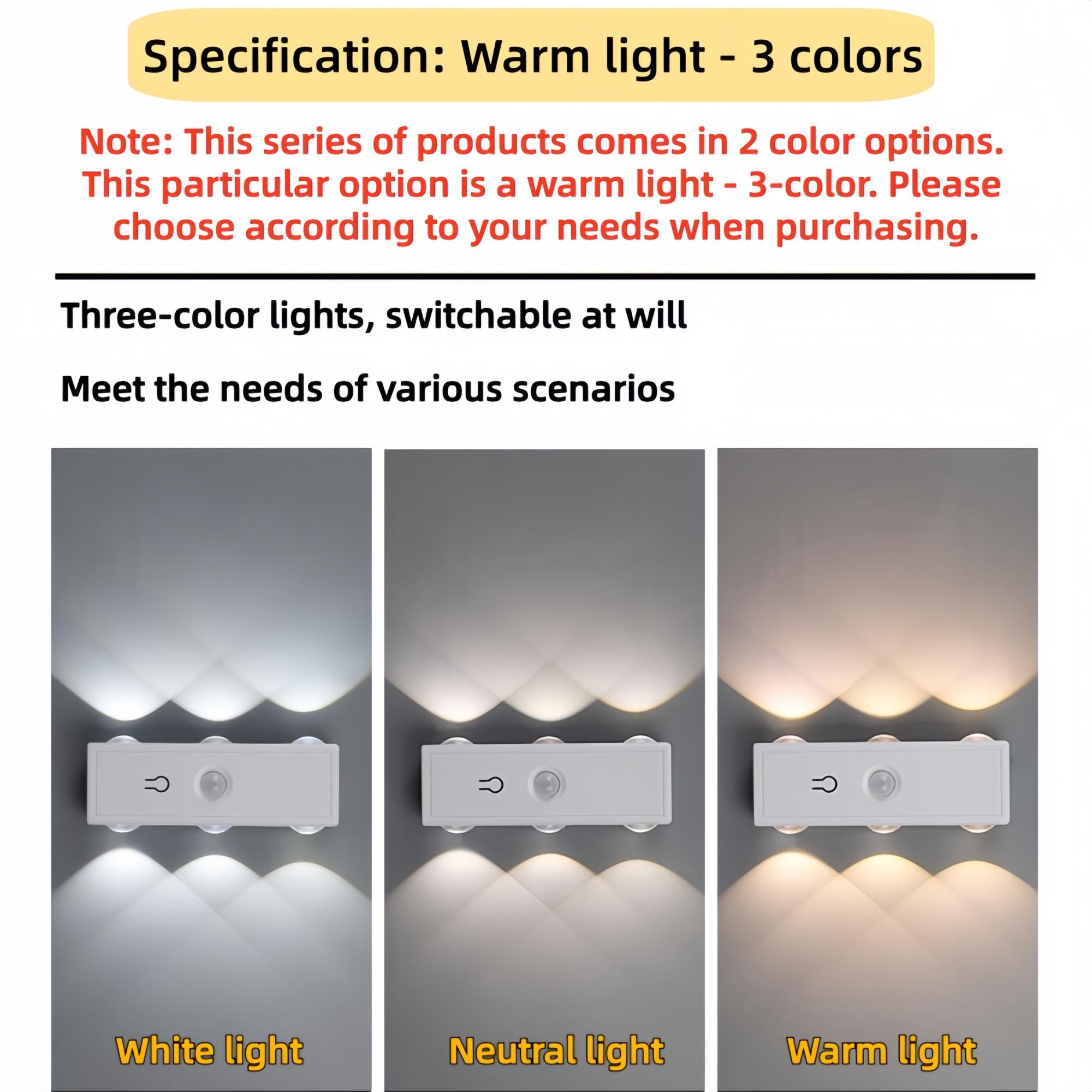 Smart Motion Sensor Wall Light, Magnetic No-Drill Installation, USB Charging, Rgb7 Colors & Warm Light, Ideal for Stairs, Bedroom, Living Room