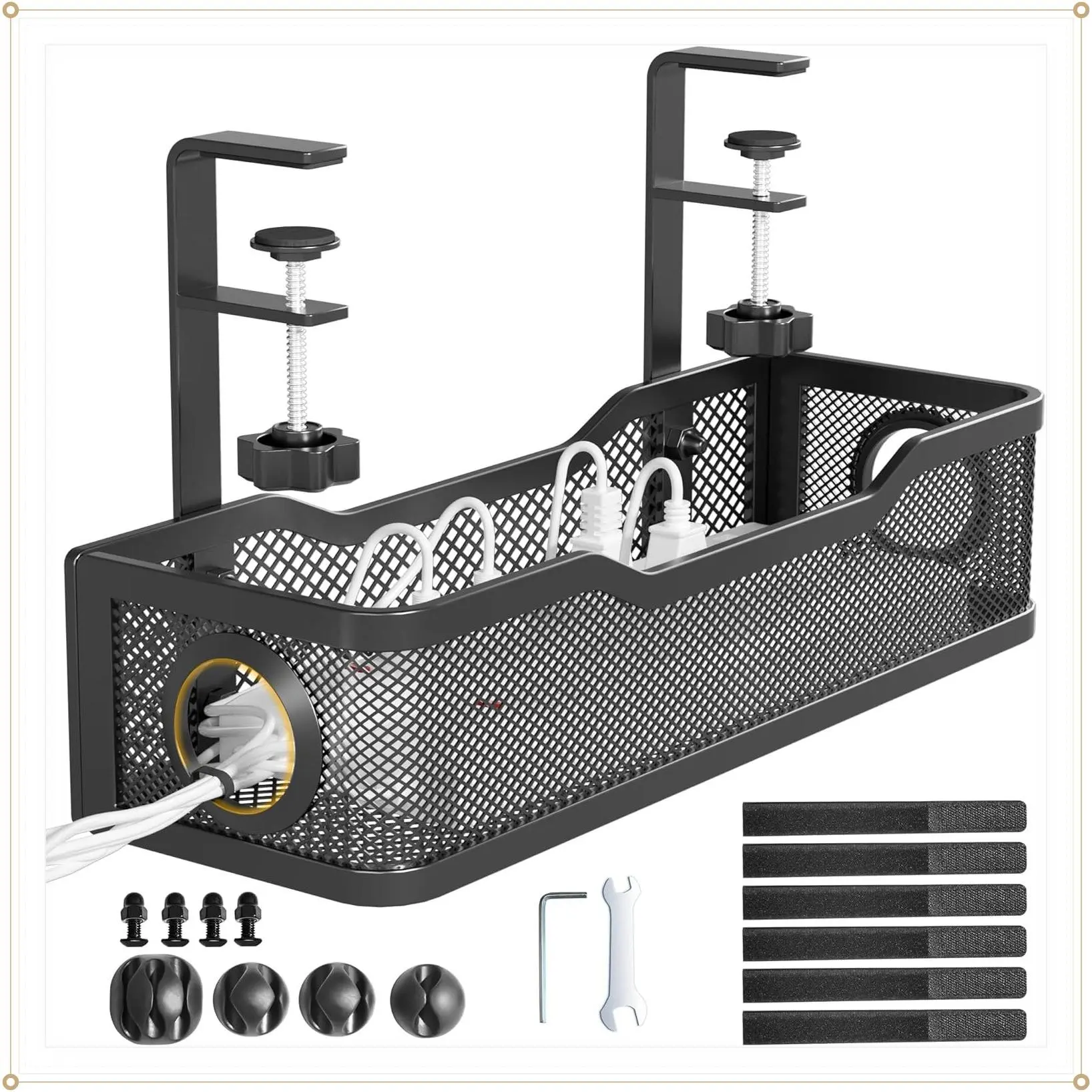 Under Desk Cable Management Tray Black, No Drill Clamp Wire Organizer for Office and Home - No Damage to DeskGift