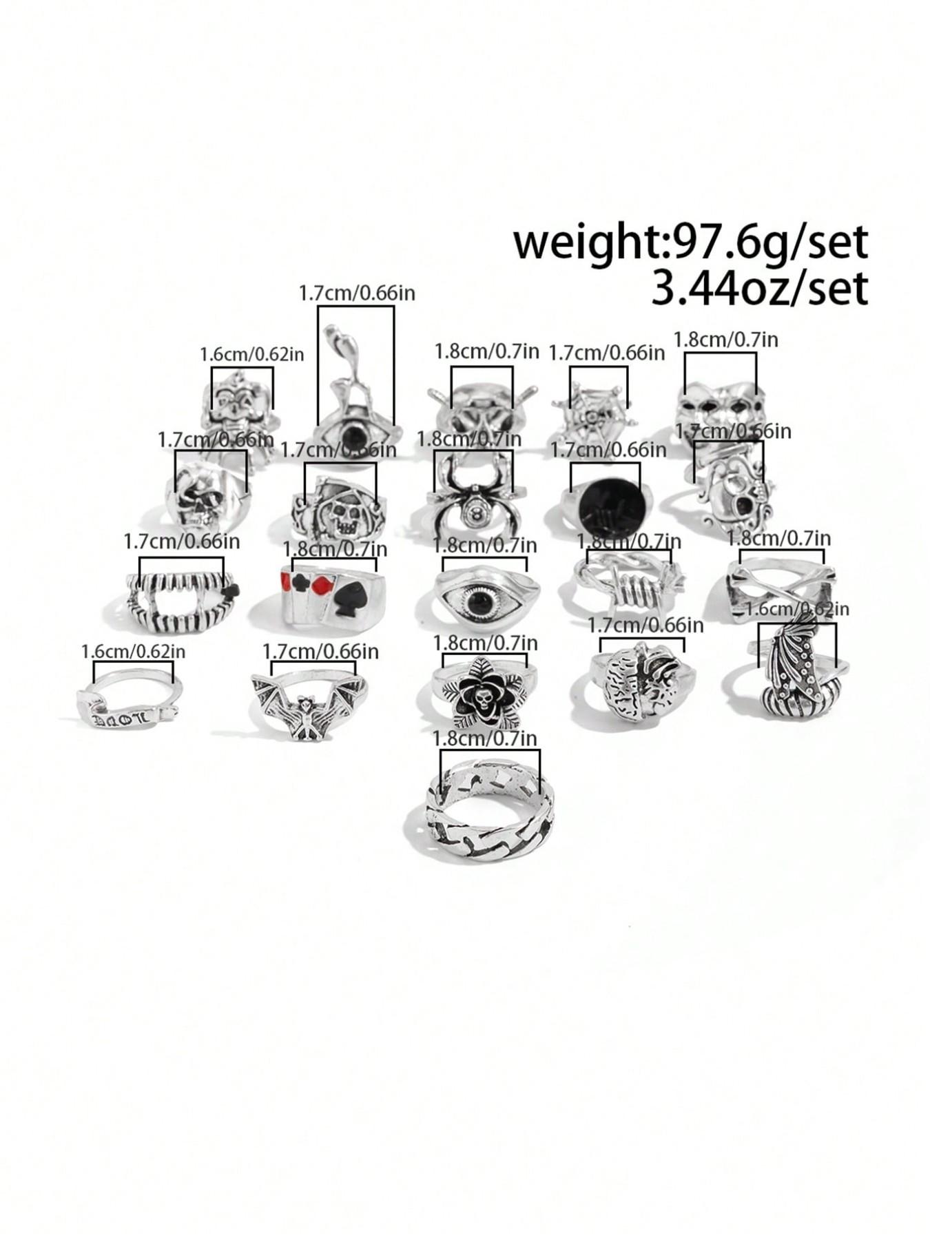 21 Piece Vintage Spider Skull Ring Set, Stacking Ring Set, Dark Punk Joint Rings, Holiday Gift, Street Style Charm Accessories, All Seasons