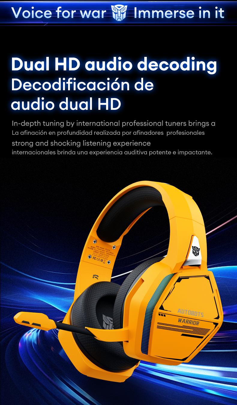 Transformers TF-G10 Wireless Gaming Headsets 2.4G+Bluetooth Compatible Headphones, High-Fidelity Surround 7.1 Audio Earphones with Noise Canceling Mic, Low Latency Gaming & Music Dual Mode