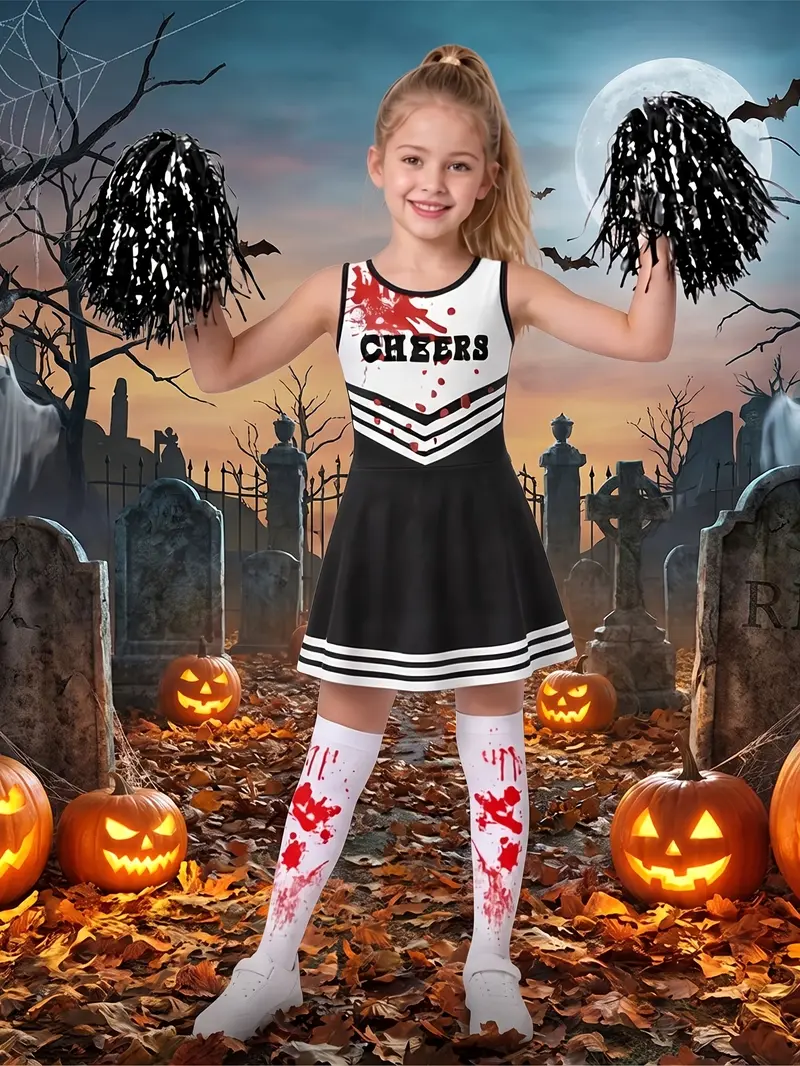 Halloween Girls' Spooky Zombie Cheerleader Halloween Dress, Scary ...