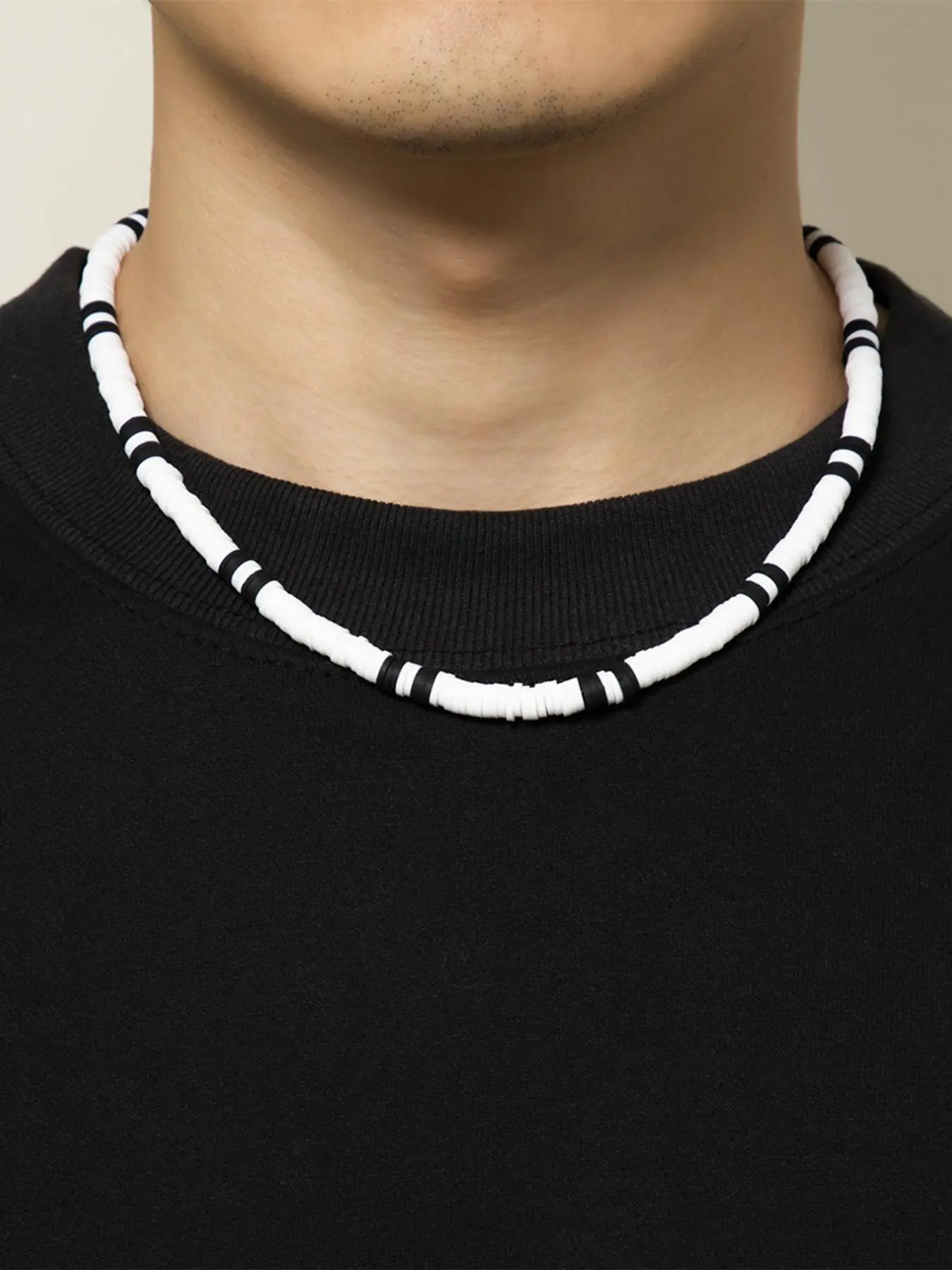 Vintage Men's Necklace, Daily Casual Necklace, Soft Clay Beaded Chain, Casual Style, All Seasons, Plain Pattern, No Choking Hazard Warning, Batch Number 999