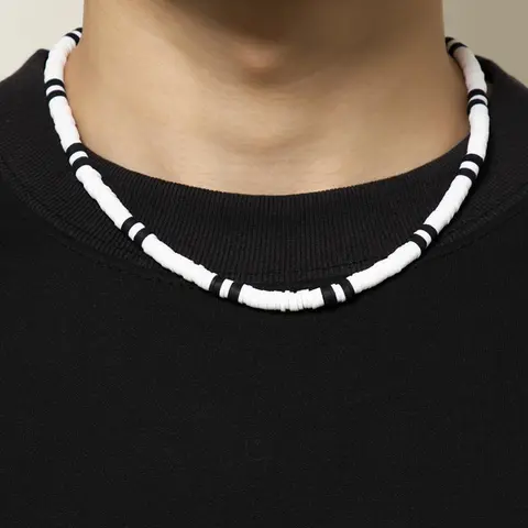 Vintage Men's Necklace, Daily Casual Necklace, Soft Clay Beaded Chain, Casual Style, All Seasons, Plain Pattern, No Choking Hazard Warning, Batch Number 999
