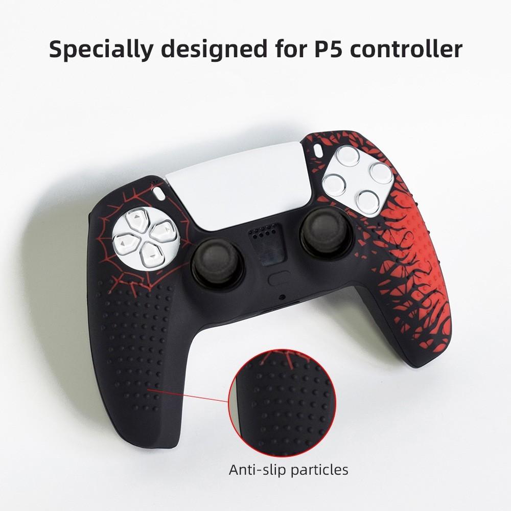 Ps5 Controller Protective Case, Anti-Drop Design, Spider Full Set with Two Joystick Caps + Stickers, Durable Ps5 Accessory