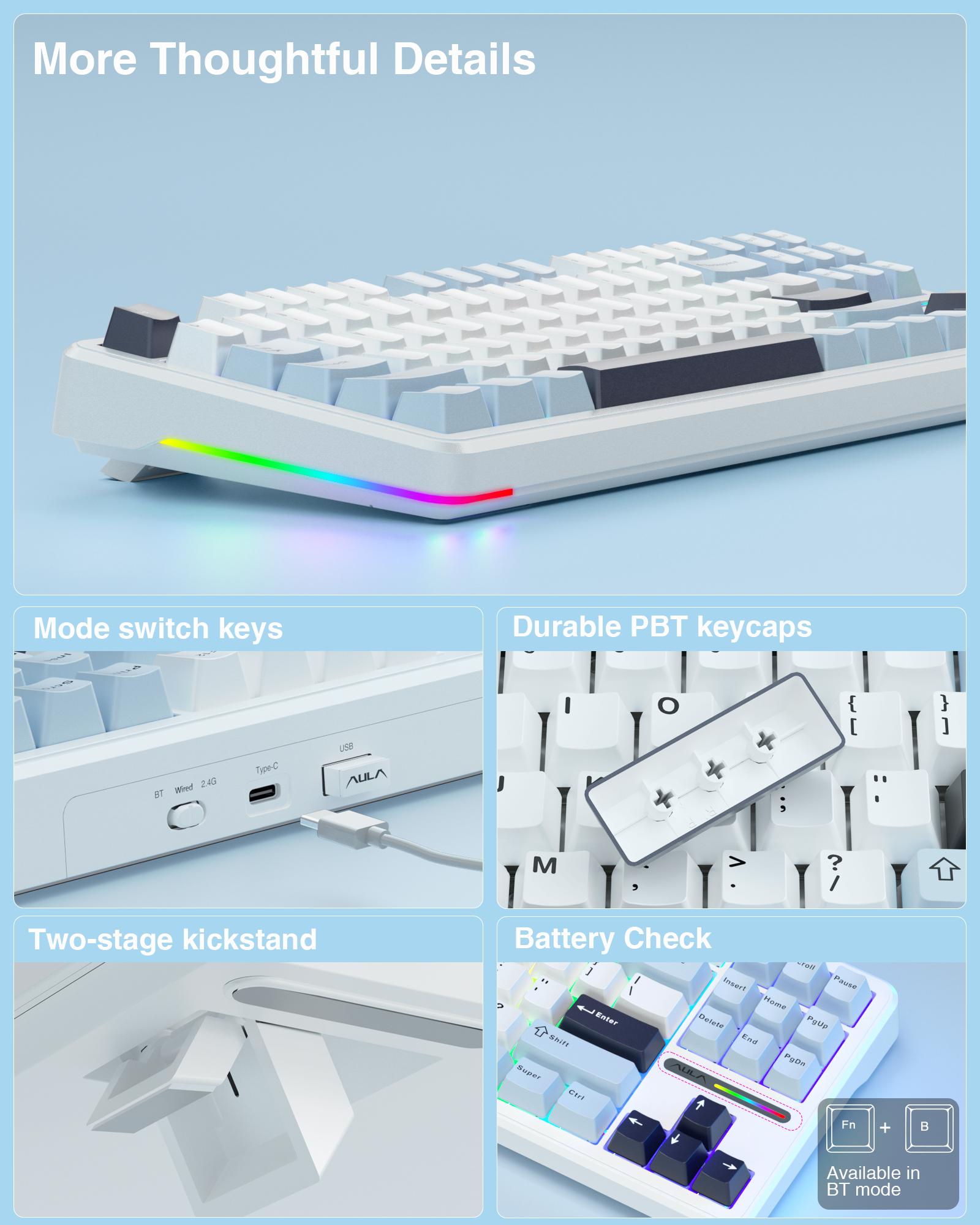 AULA F87 Wireless Mechanical Keyboard,75% TKL Custom Hot Swappable Keyboard,Gasket Mount Gaming Keyboard with PBT Keycaps,Pre-lubed Greywood Switches,2.4GHz/USB-C/BT5.0 RGB Backlit Mechanical Keyboard TikTokShopfalldealsforyou