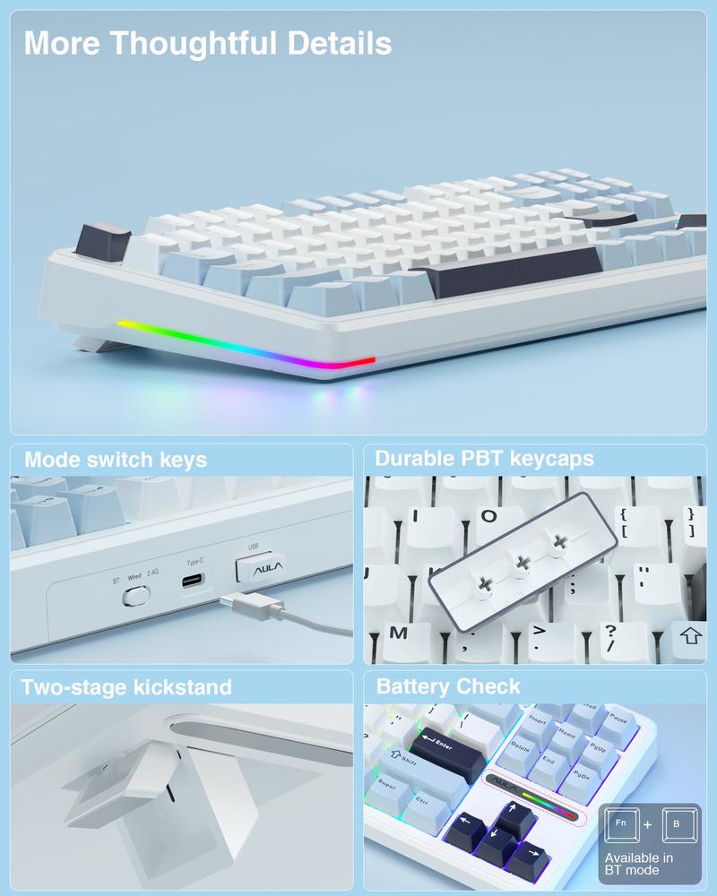 AULA F87 Wireless Mechanical Keyboard,75% TKL Custom Hot Swappable Keyboard,Gasket Mount Gaming Keyboard with PBT Keycaps,Pre-lubed Greywood Switches,2.4GHz/USB-C/BT5.0 RGB Backlit Mechanical Keyboard TikTokShopfalldealsforyou