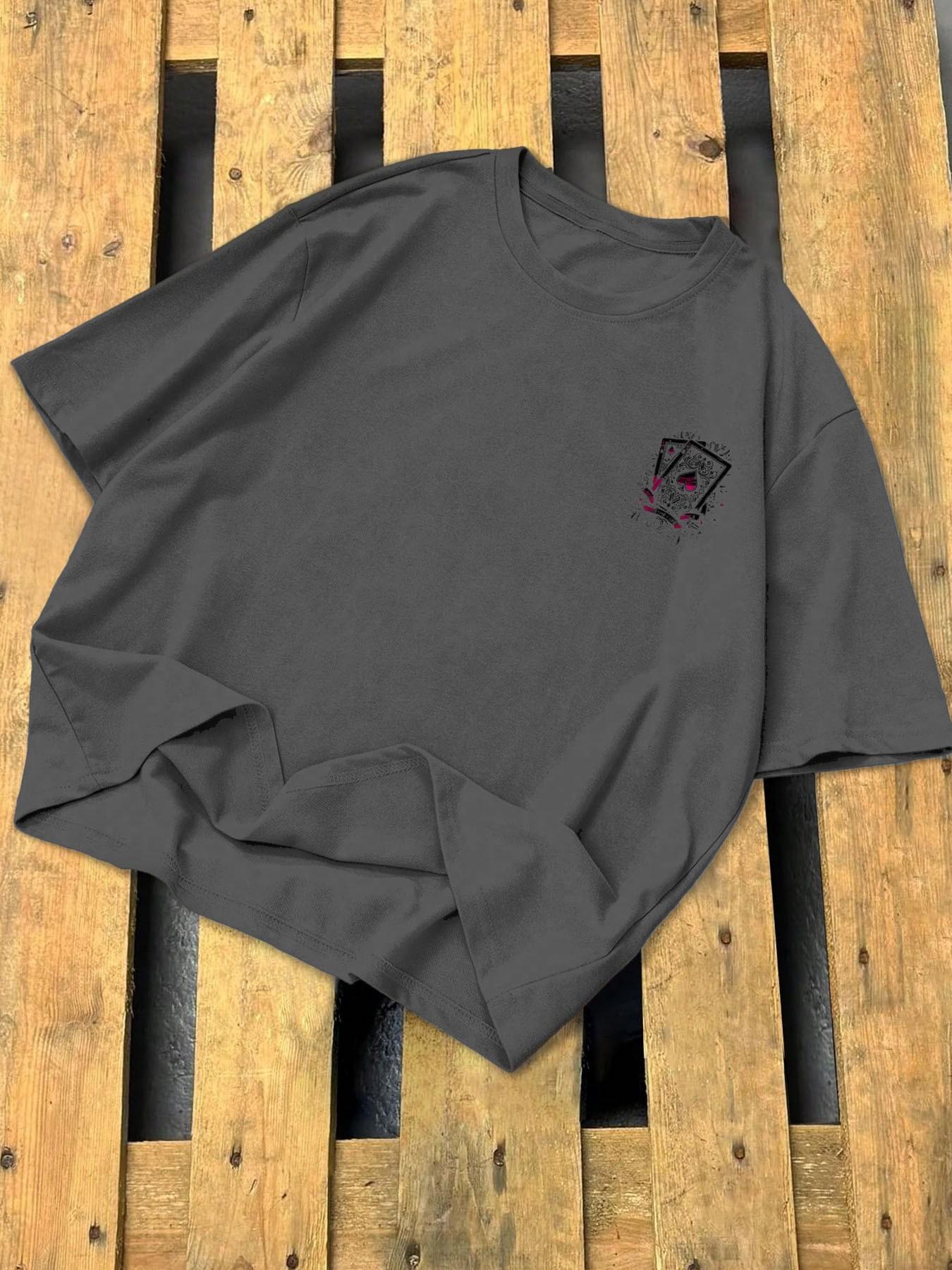 Men's Casual Short-Sleeve T-Shirt, Long Vintage Street Style Ace of Spades Playing Card Print, Loose and Versatile Top, Suitable for Hip-Hop Fashion, Streetwear and Daily Wear