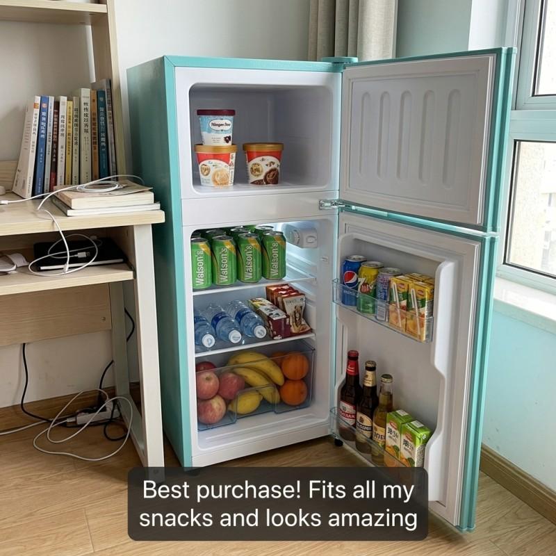 Vintage 3.5 Cu.Ft 2-Door Compact Fit Fridge-Freezer with Chrome Handles & Curved Edges, Retro Compact Refrigerator for Bedroom Dorm Apartment