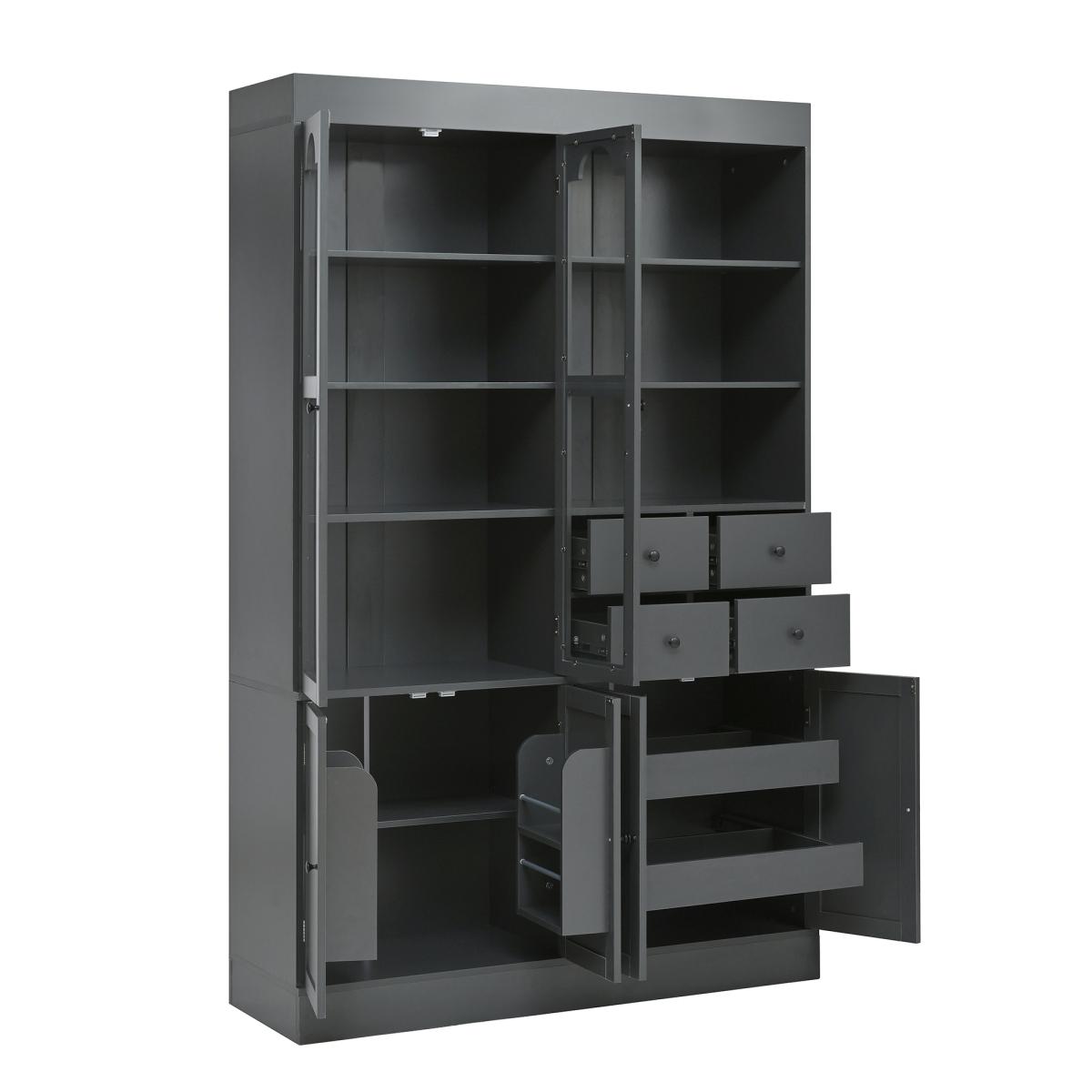 [Assembly Video Provided]  47.2x15.7x75inch Freestanding Buffet with Hutch, Tall Kitchen Pantry Cabinet with 4 Drawers, Door Shelves and Pull-out Trays for Dining room, Living Room, Gray