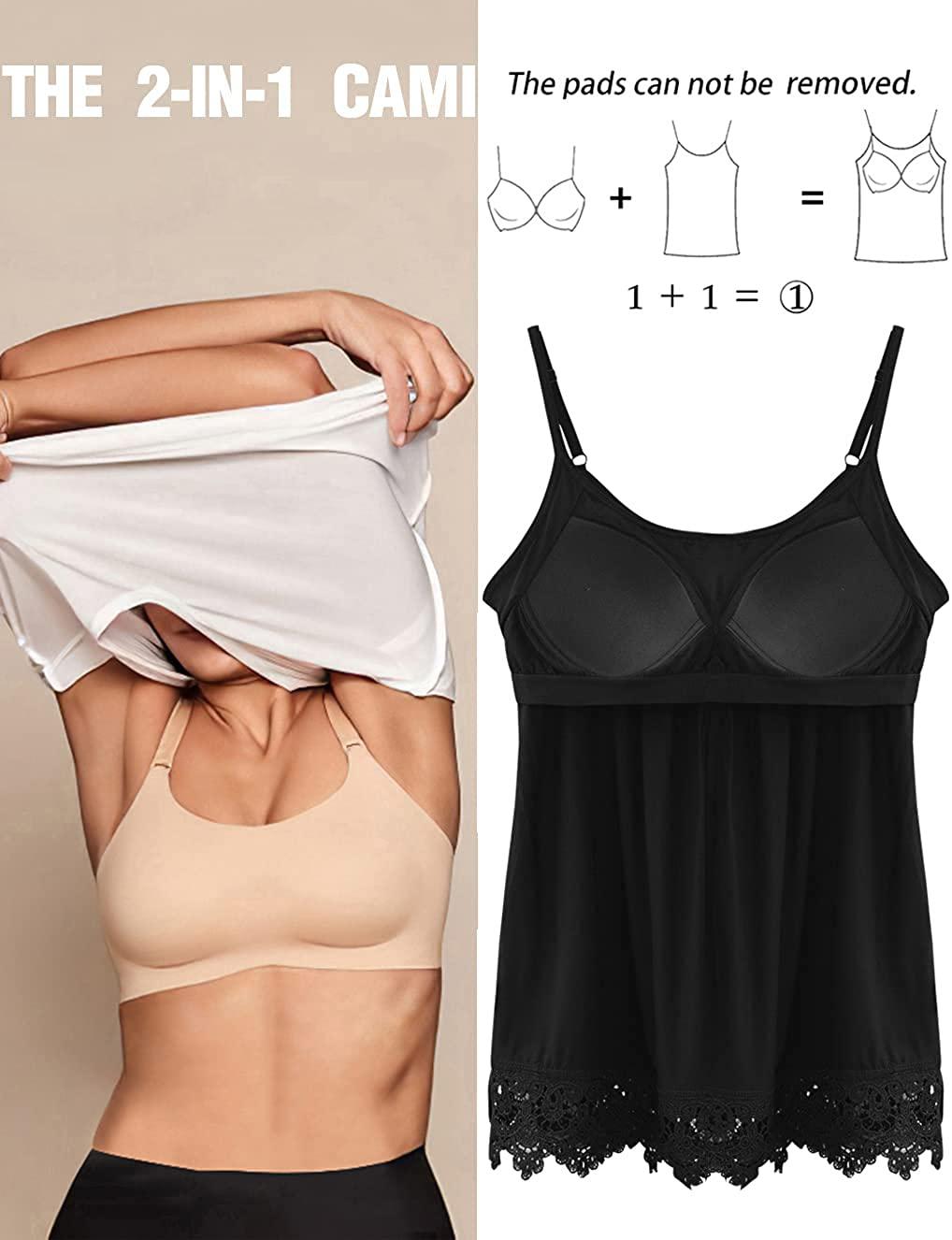 Women's Cute Summer Tank Top with Built in Bra Loose fit Casual Flowy Swing Pleated Cami Vest Adjustable Strap Sleeveless Soft Womenswear, Regular Size Camisole, Plus Size Clothing