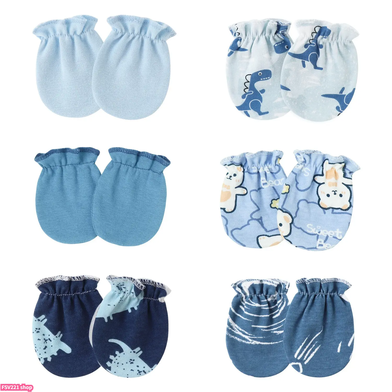 Anti-Scratch Baby Mittens, 6-Pairs for Newborns, Soft Synthetic with Adjustable Cuffs, Assorted Strawberries & Hearts Patterns, Newborn, Baby Showers