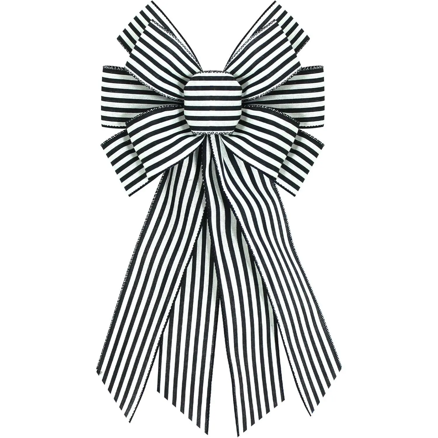20 x 11 Inches Black White Stripes Burlap Wreath Ribbon Bow for Birthday Anniversary Easter Farmhouse Tree Ornament Home Front Door Decorations