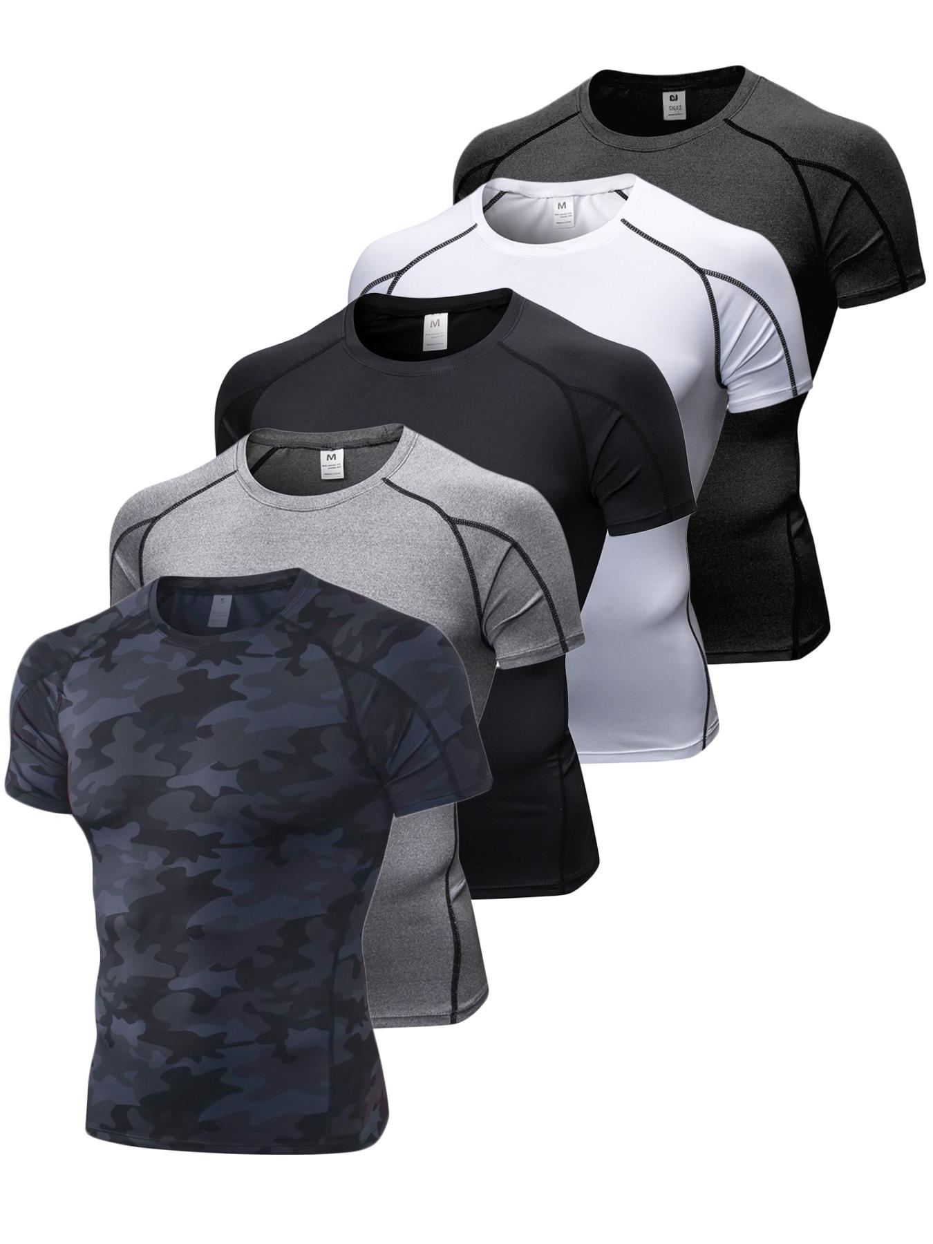 Men's Solid & Camo Print Raglan Sleeve Compression Shapewear Tee, Quick Drying Breathable Compression T-shirt, Men's Shapewear for All Seasons, Gym Tops