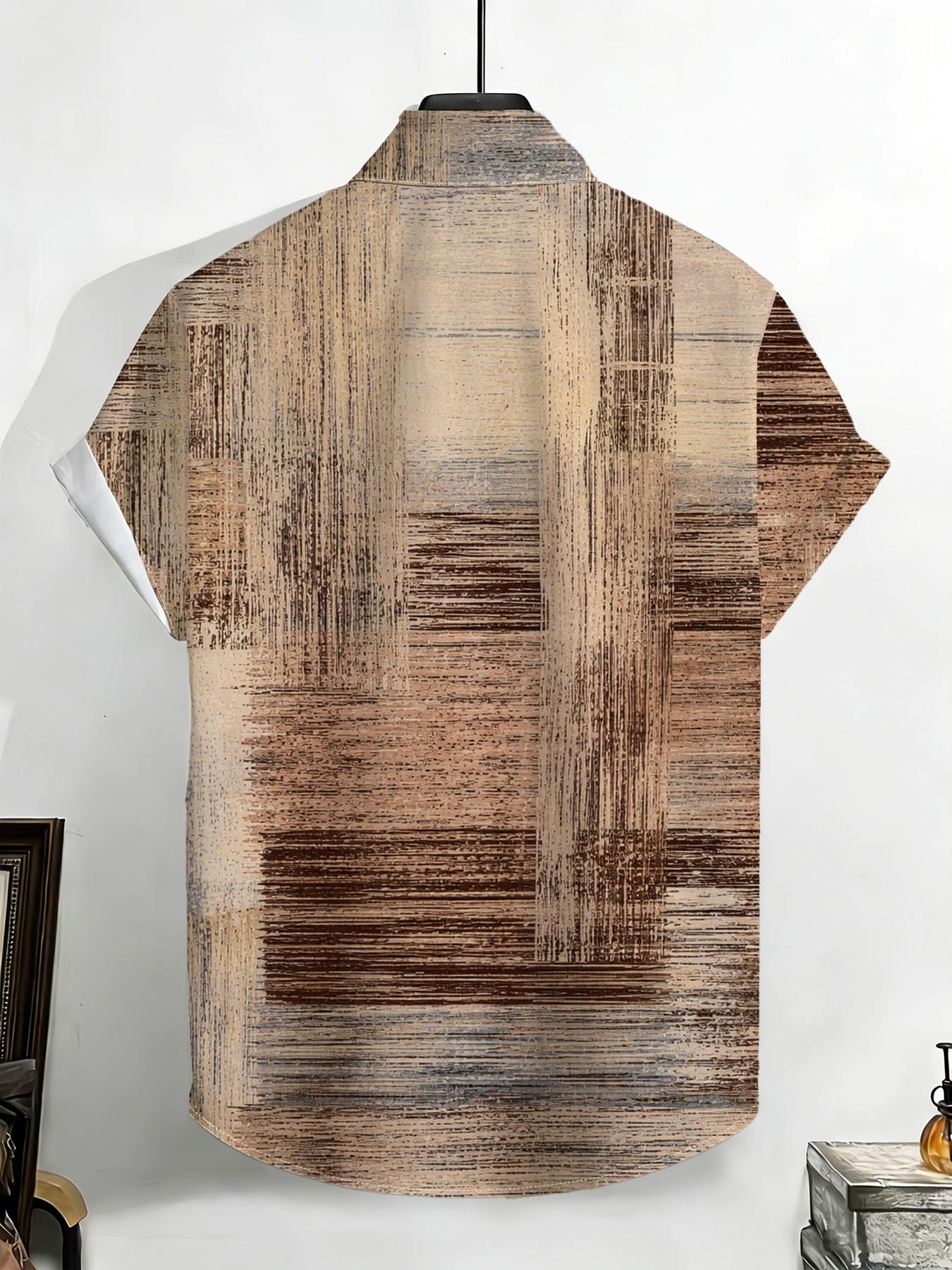 Large Size Men's Vintage Striped Shirt, Summer Loose Fit Breathable Short Sleeve, Plus Size Retro Casual Commute Top