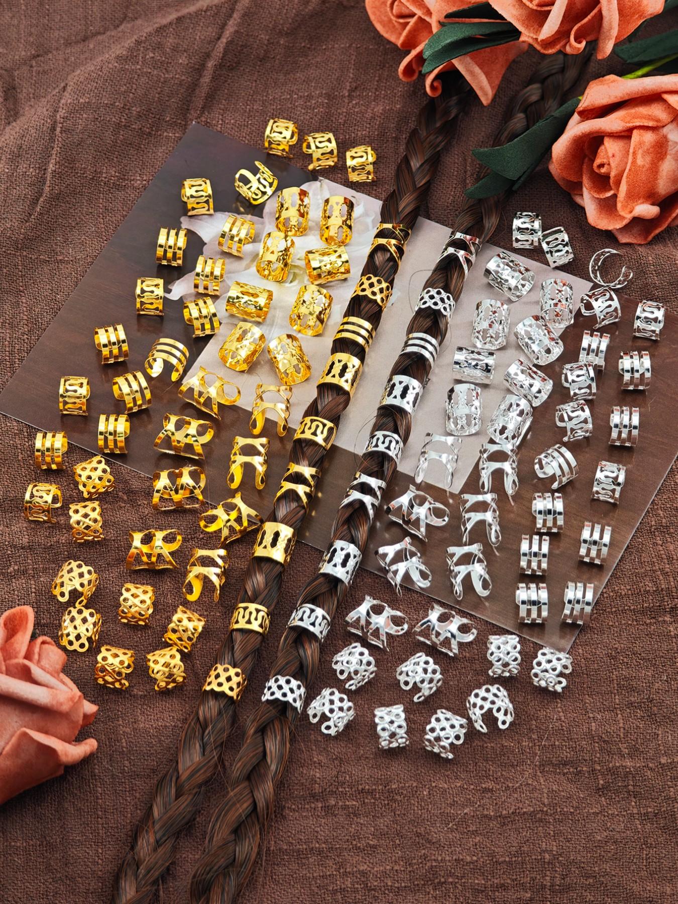 100pcs Alloy Braiding Mixed Set, Hair Dreadlock Accessory Braid, Metal Hair Rings Cuffs Clips, Dreadlock Accessory Jewelry Decorations, All Seasons, Bohemian, Hair Accessories