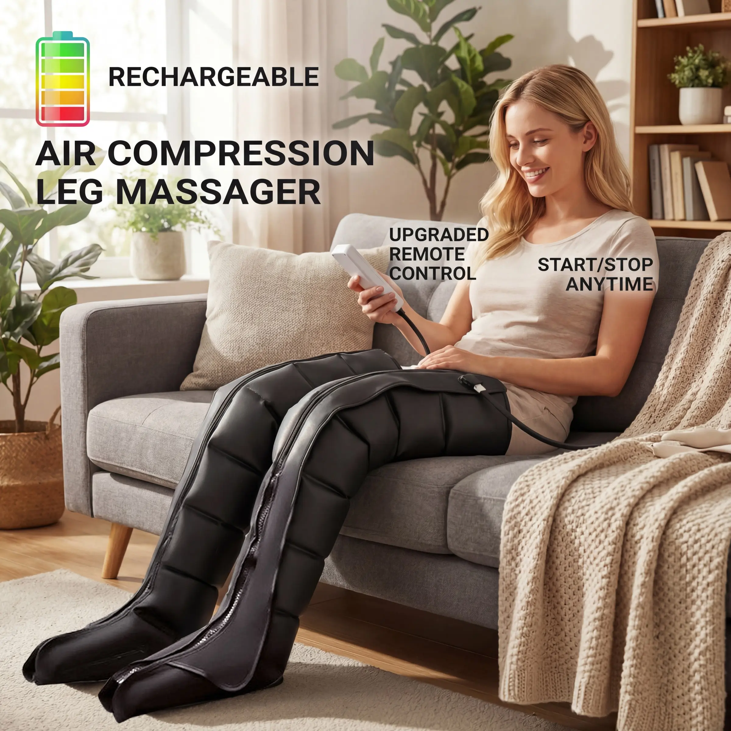 Wireless Professional Leg Massager, Full Body Massage System with Dynamic Compression, Personal Care Device for Beauty Salons and Spas