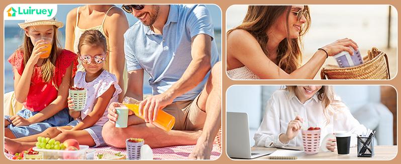 Portable Picnic Party Fruit Salad Storage Cup with Lids and Fork,20 Oz Fruit Storage Containers for Fridge with Removable Colander BPA-Free,Leak-Proof,Keep Fruits,Berry,Salad Fresh longer