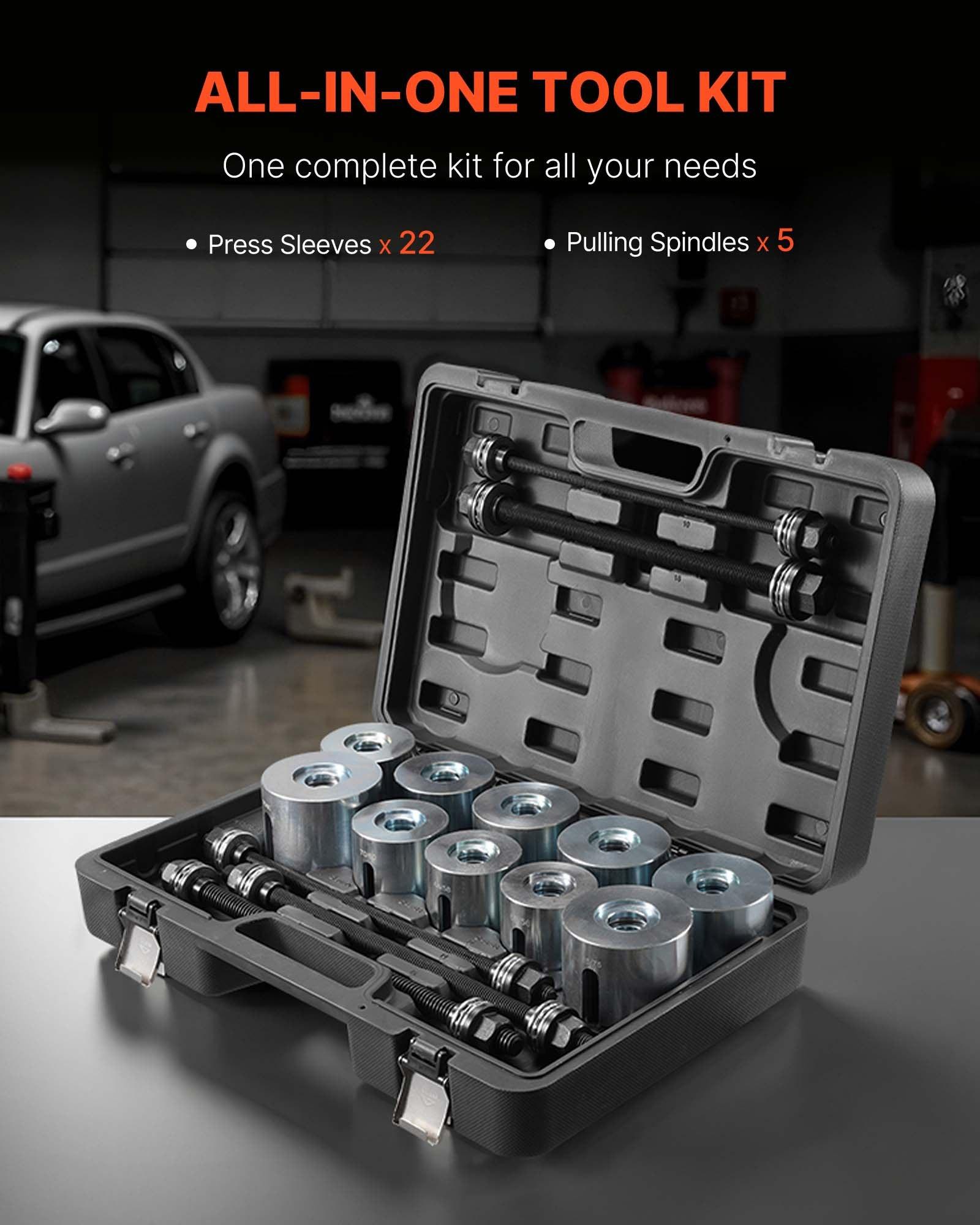VEVOR Pull and Press Sleeve Kit, 27 PCS, Steel Bush Removal Insertion Sleeve Tools with Carrying Case, Compatible with LCV and HGV Engines, for Removing and Installing Bushings, Bearings, and Seals VEVOR Pull and Press Sleeve Kit, 27 PCS, Steel Bush Removal Insertion Sleeve Tools with Carrying Case, Compatible with LCV and HGV Engines, for Removing and Installing Bushings, Bearings, and Seals
