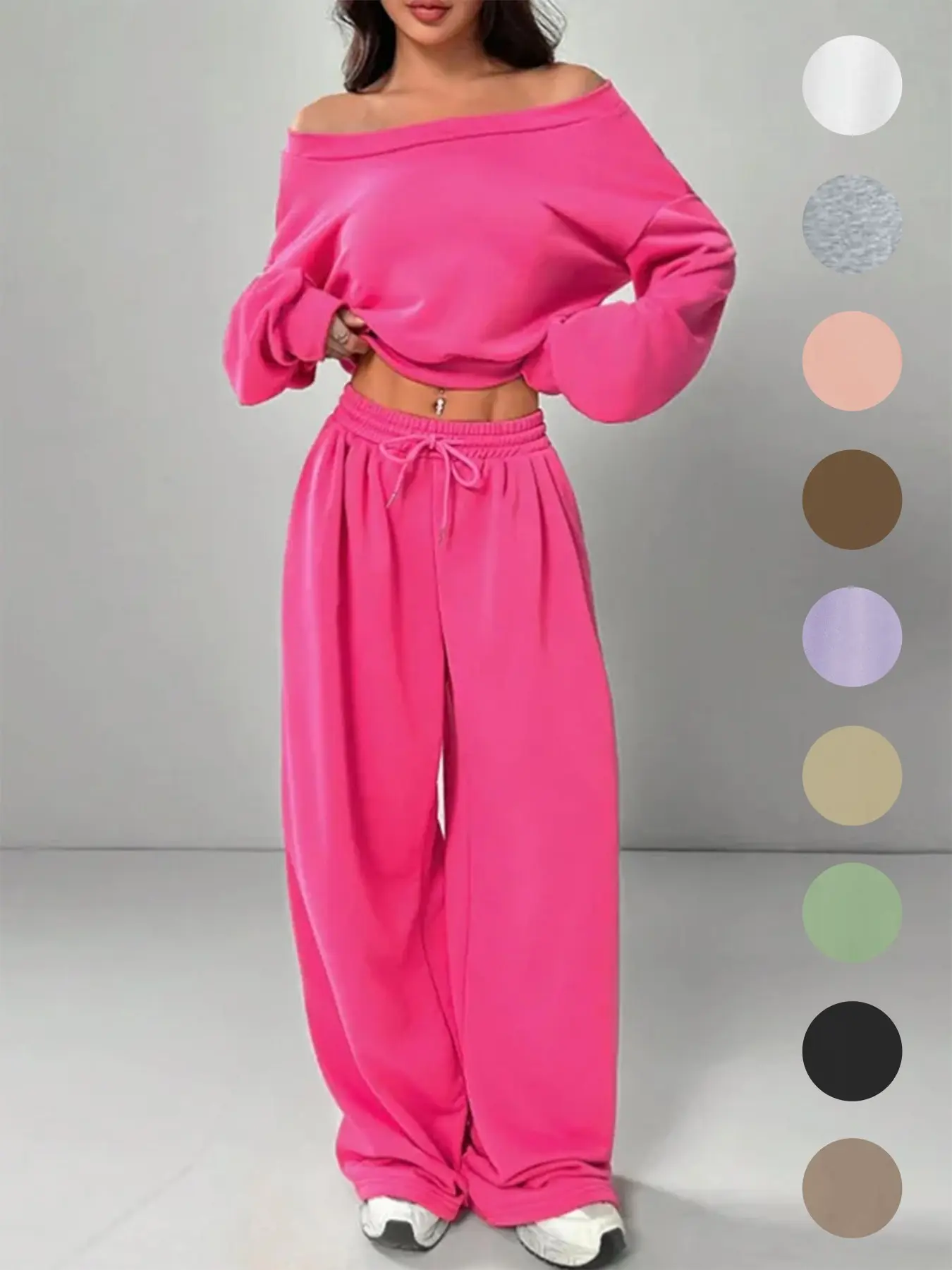 Women's Fashion Asymmetrical Shoulder Casual Set, Lady Stomach-Exposed Leisure Pants Set, Trendy and Comfortable for Daily Wear