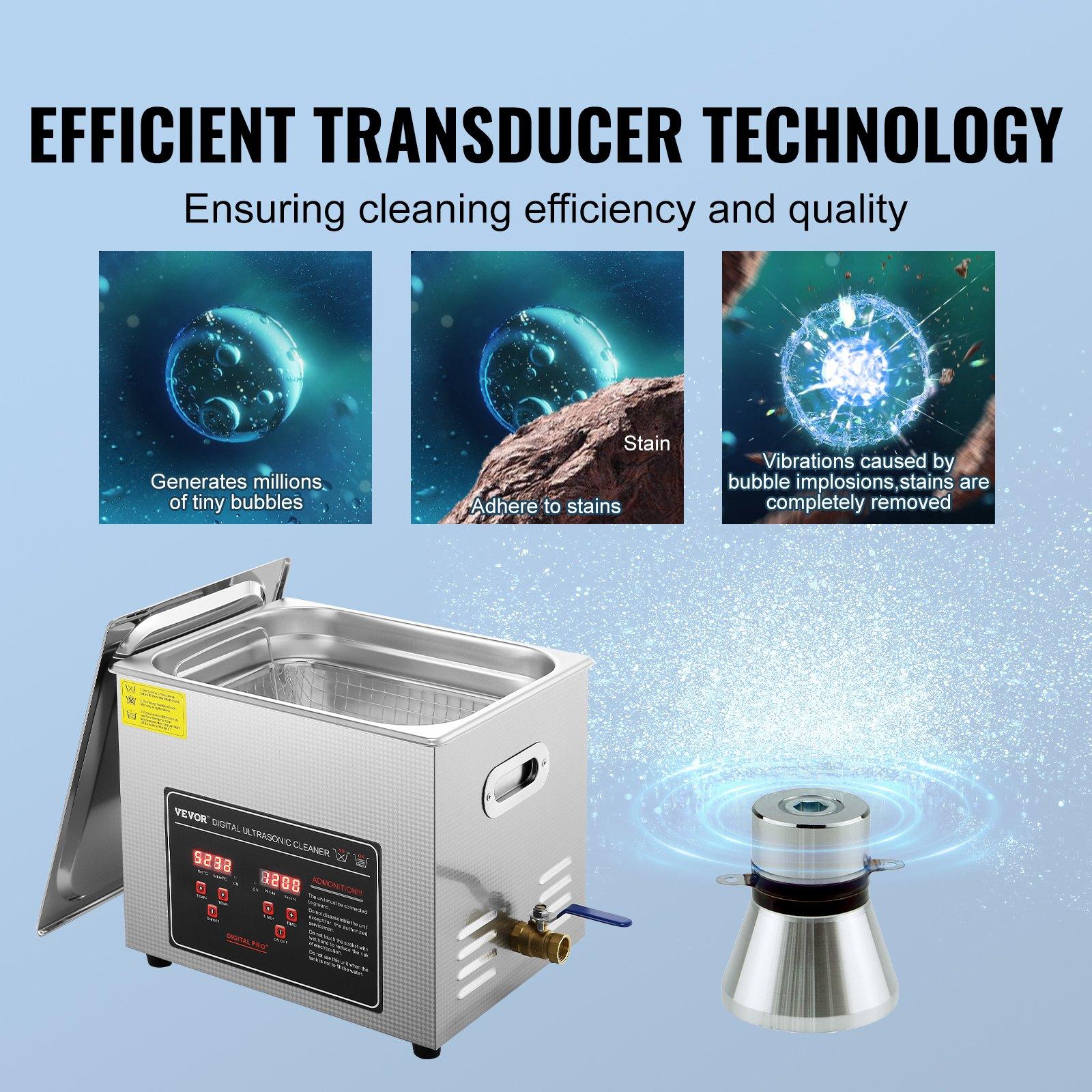 fathersdaygift VEVOR Ultrasonic Cleaner with Digital Timer Heater, Professional Ultra Sonic Jewelry Cleaner, Stainless Steel Heated Cleaning Machine for Glasses Watch Rings Small Parts Circuit Board (10L)