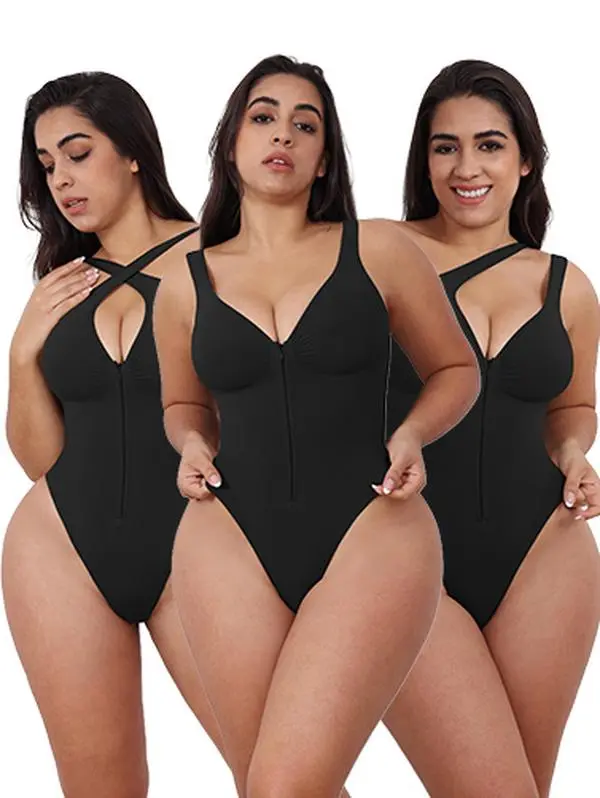Women's Compression Slim-Fitting Bodysuit - Front Zipper, Sleeveless Tank, Adjustable Straps, Multi-Way Design, Unpadded Pleated Sweetheart Neck, Snap Closure, Nylon Blend Soft Stretch for Casual, Holiday Layering, Tummy Slimming