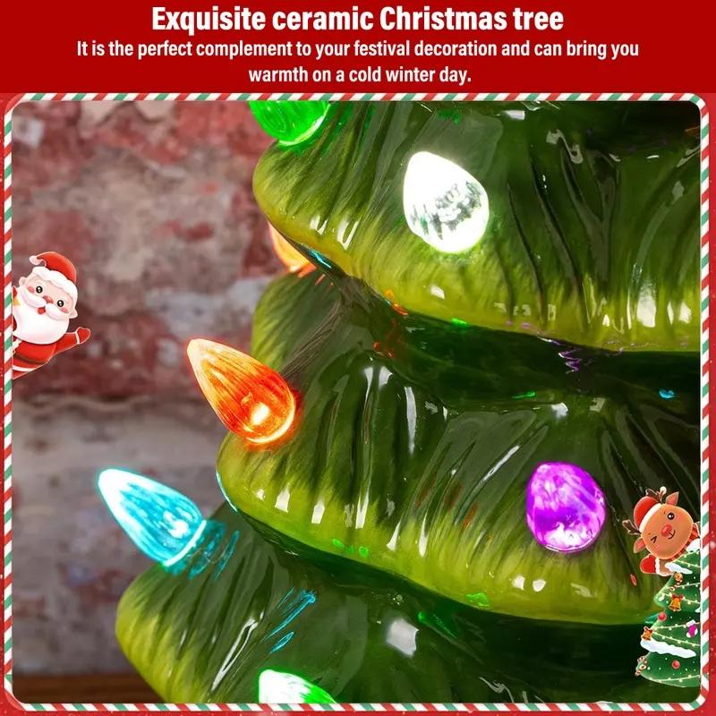 Christmas Nostalgic Ceramic Tree with LED Lights, 7.4 Inches Table Top Decor, Perfect for Home and Office, Festive Indoor Decoration