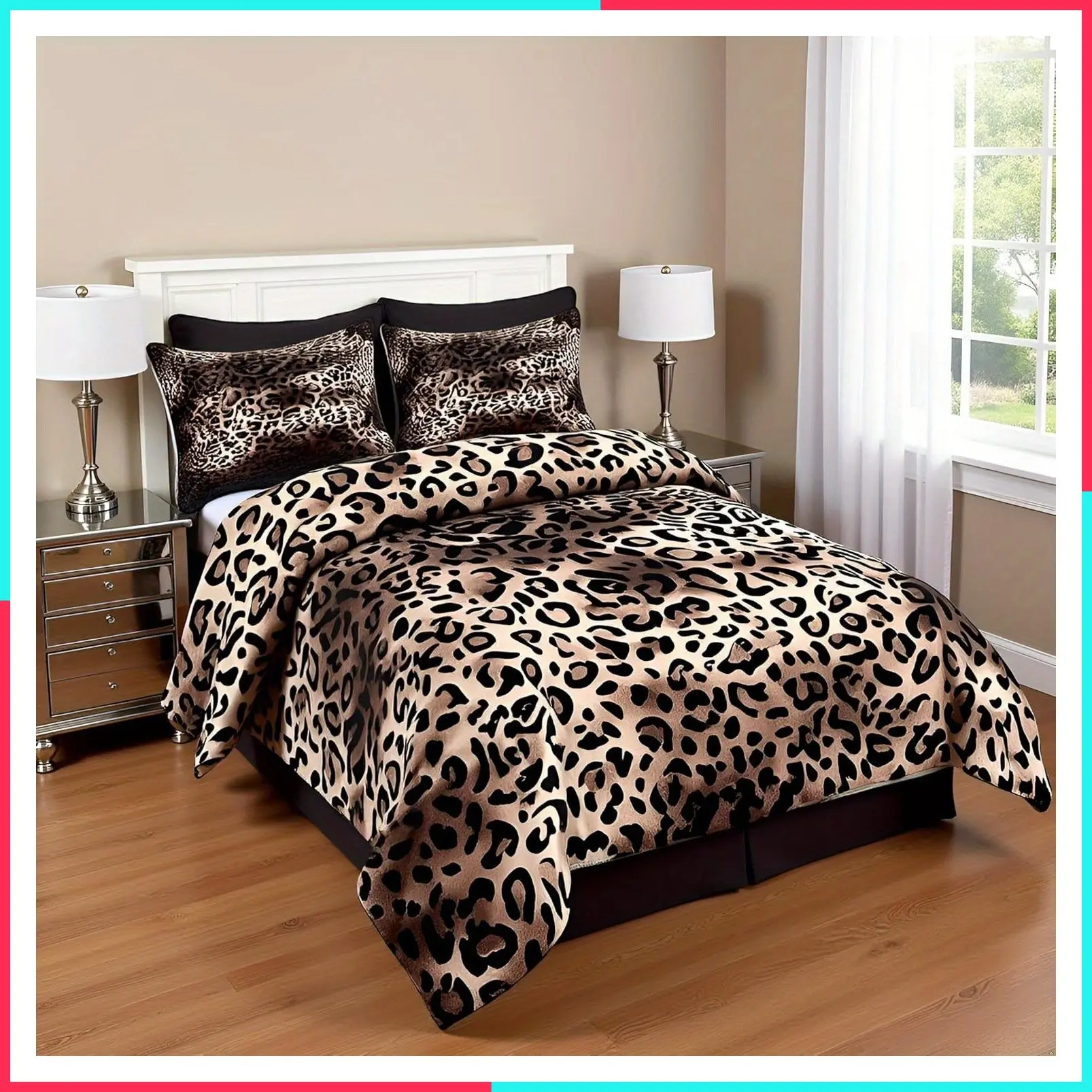 Brown Cheetah Print Quilt Set Animal Leopard Bedding Comforter Twin Full Queen King Size 2/3pcs Modern Luxury Soft Breathable with Pillowcases Adults Room Decor Christmas Birthday Gift