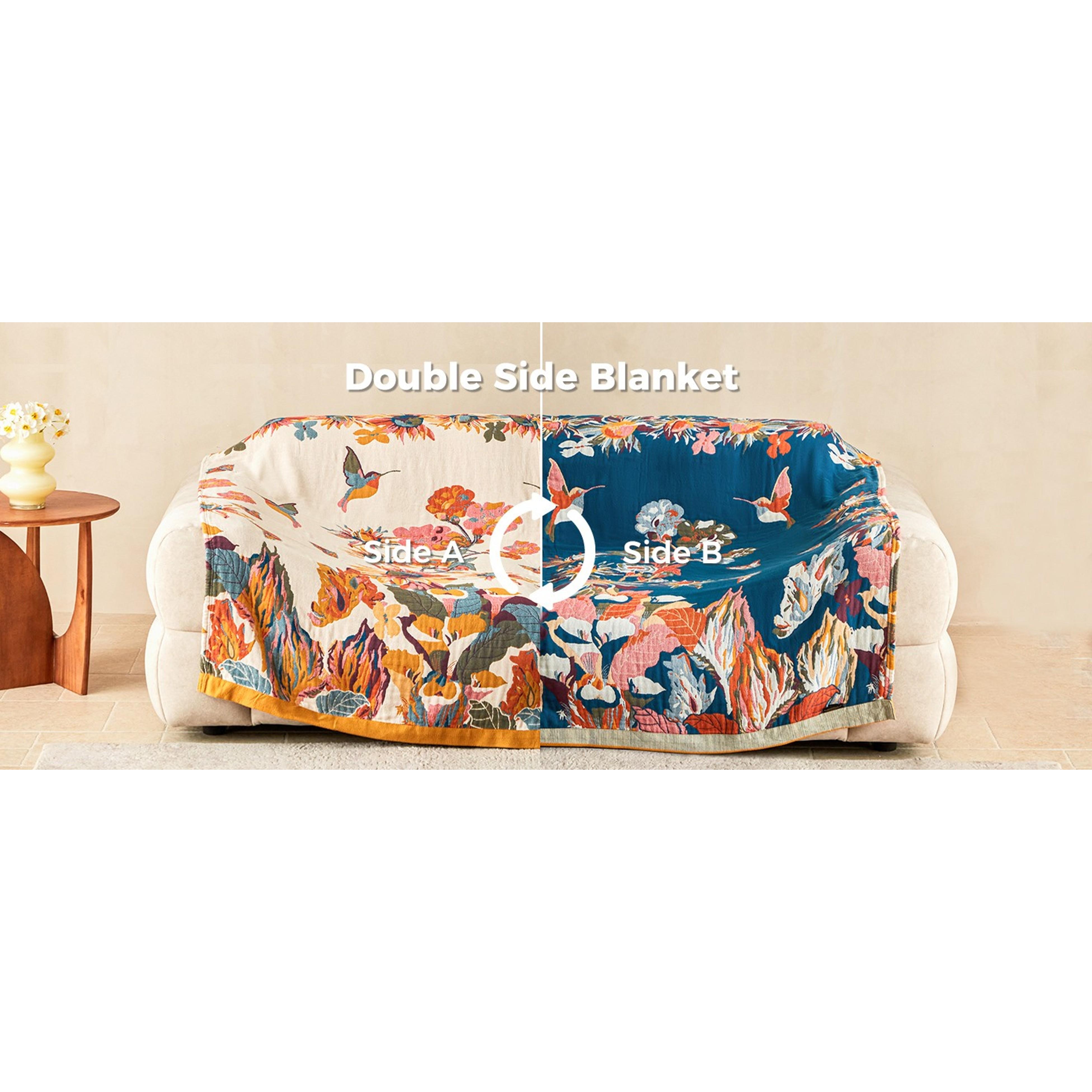 Reversible Jacquard Print Rectangular Boho Cotton Throw Blanket, 60"x80" 100% Cotton Lightweight Breathable Gauze, All-Season Couch Bed Chair Decor, Floral Butterfly Design