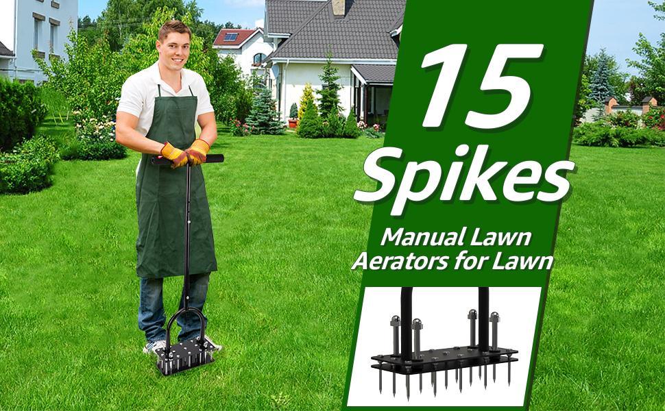 【FathersDayGift】RIFPOD Lawn Aerator - Aerator Lawn Tool, Automatic Dirt and Leaf Clean Design, Heavy Duty Manual Lawn Aerator Tool with 15 Iron Spikes, Height Adjustable, Yard Grass Aerator for Lawn (Black) 【FathersDayGift】RIFPOD Lawn Aerator - Aerator Lawn Tool, Automatic Dirt and Leaf Clean Design, Heavy Duty Manual Lawn Aerator Tool with 15 Iron Spikes, Height Adjustable, Yard Grass Aerator for Lawn (Black)