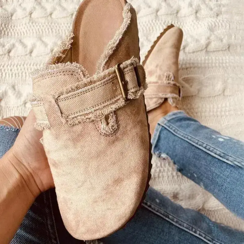 Women's Vintage Flat Heel Round Toe Canvas Loafer Clogs for Everyday Wear