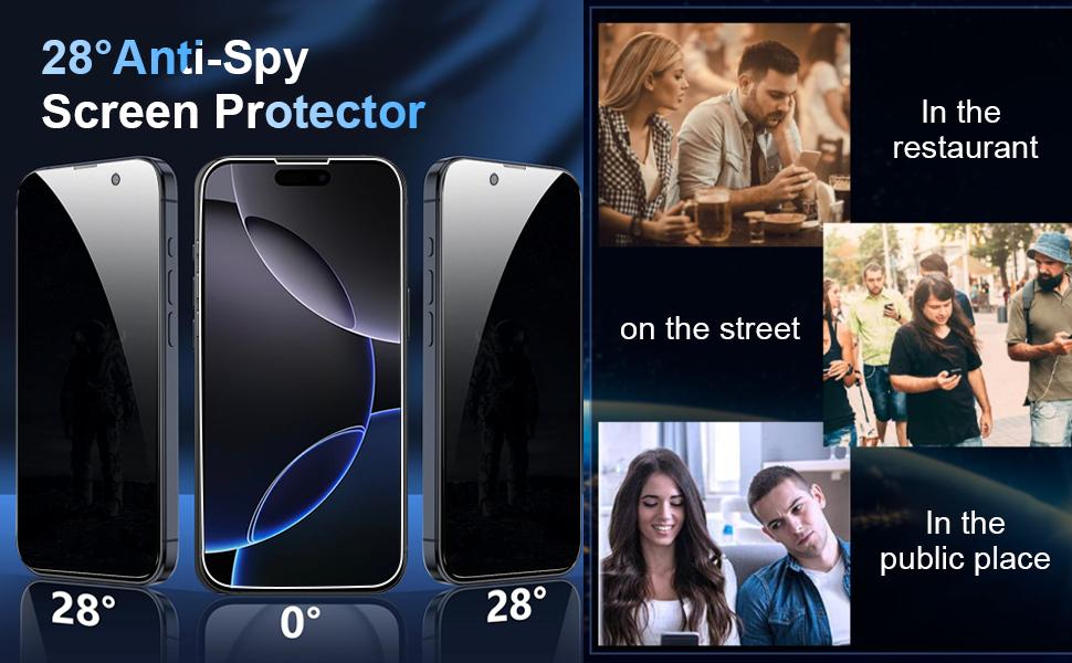 3 PCS Privacy Screen Protector for iPhone 16E 17 Air 16 15 14 13 Pro Max Plus Full Coverage Anti Spy Tempered Glass Film 9H Hardness No Bubbles Case Friendly