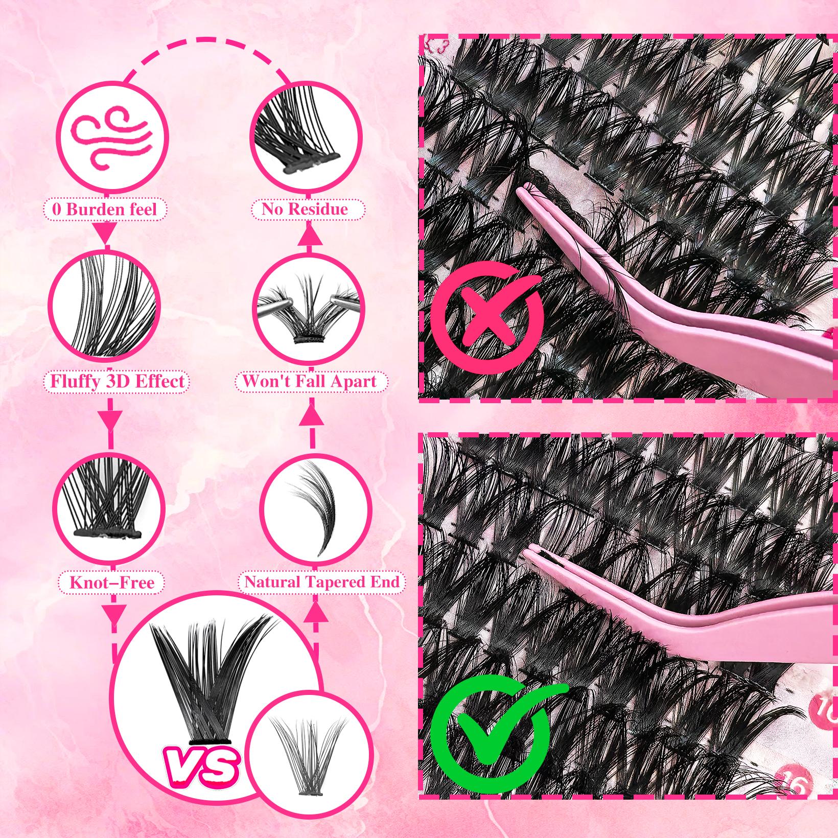 Lash Clusters Kit, Eyelash Clusters Lashes Natural, DIY Lash Extension Kit Self Adhesive False Eyelash,Eyelash Clusters Eyelash Bond Glue Remover Tweezers,False Eyelashes Kit, Eyelash Extensions Kit, Lashes Clusters Kit,30D 40D 60D 80D,D Curl Wide Band