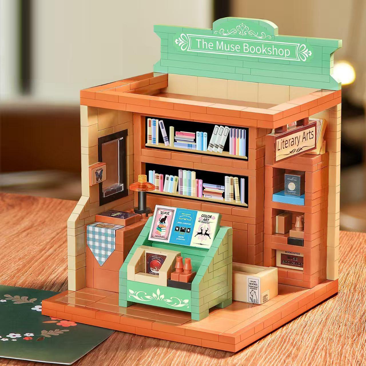 2 Elegant Building Block Models, Post Office and Bookstore Kits, DIY Assembly, Home Decor, Perfect Gift for Holidays