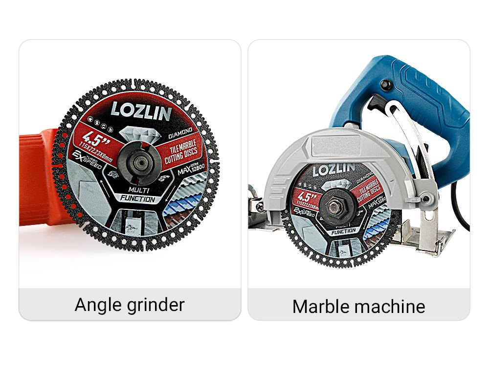 LOZLIN 3PCS 4.5" Multi-functional Diamond Tile Cutting Blades - Ultra-Thin Dry Cutting Dics for Marble, Tile, Ceramic, Metal  - Angle Grinder Saw Blades