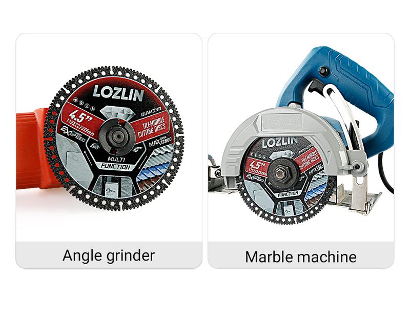 LOZLIN 3PCS 4.5" Multi-functional Diamond Tile Cutting Blades - Ultra-Thin Dry Cutting Dics for Marble, Tile, Ceramic, Metal  - Angle Grinder Saw Blades