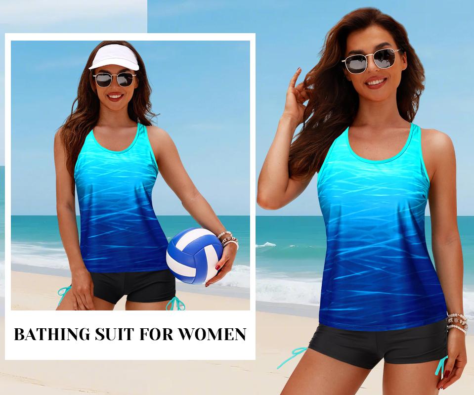 Yonique Three Piece Tankini Swimsuits for Women Swim Tank Top Bathing Suits with Boy Shorts and Bra Athletic Swimwear