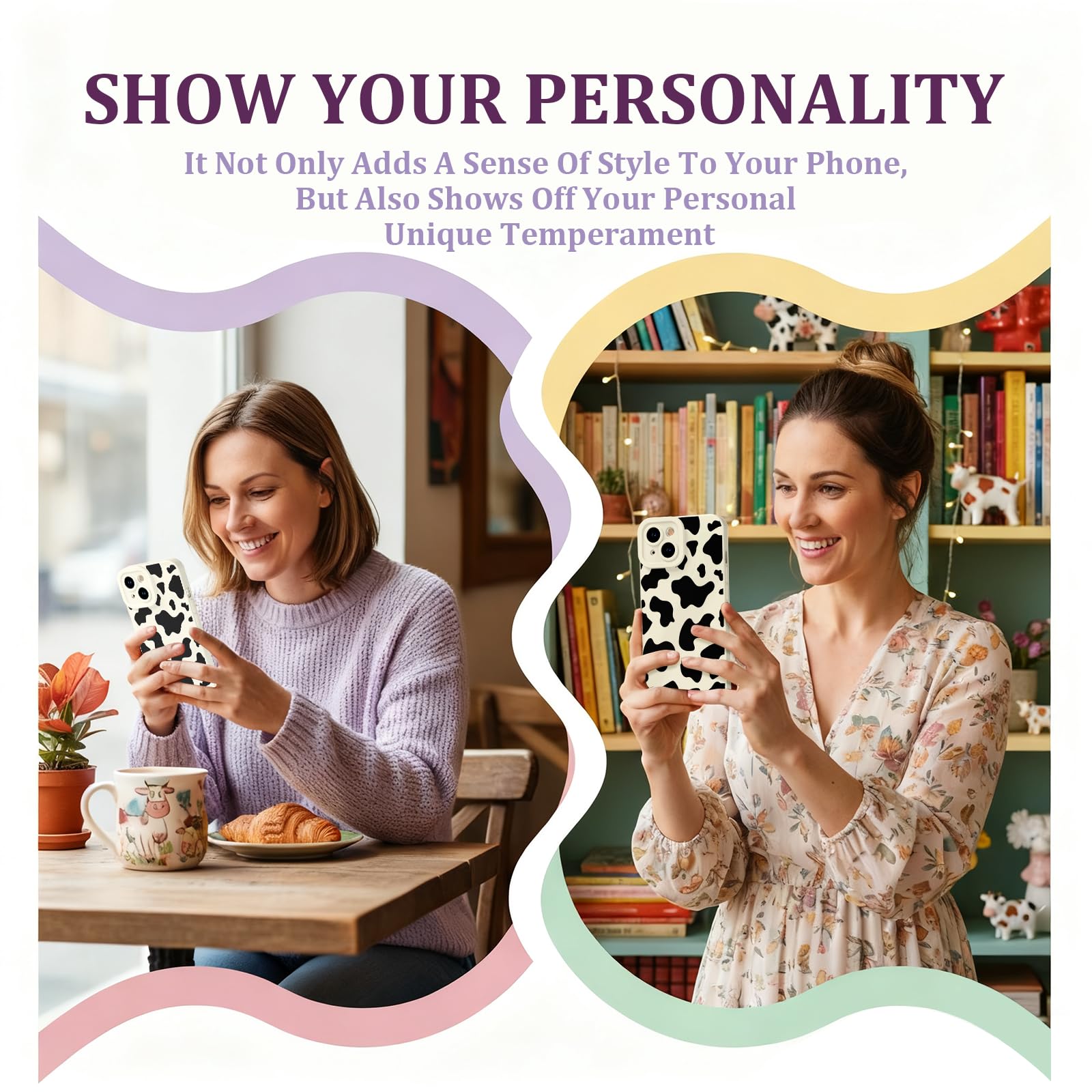 Case Compatible with iPhone 13, Cute Pretty Print Protective Silicone Case for Girls Women, Ultra-Thin Shockproof Soft Girly Phone Cover for iPhone 13 - Cow Print