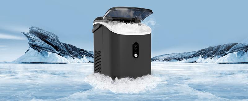 Nugget Ice Maker Countertop, Chewable Pebble Ice 34Lbs Per Day 45Lbs Per Day, Crunchy Pellet Ice Cubes Maker Machine with Self Cleaning, Compact Portable Design for Home/Kitchen/RV/Office